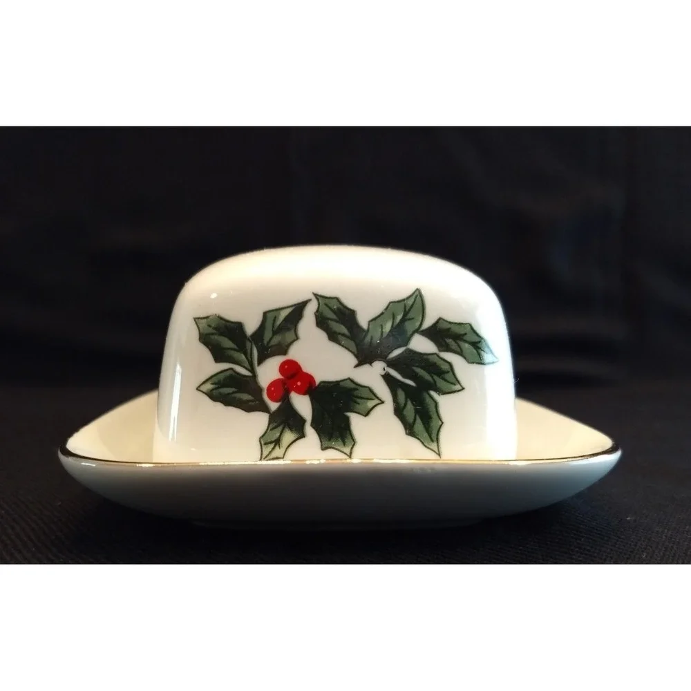 Formalities Covered Butter Dish Holly Collection Baum Bros Porcelain Holiday NEW